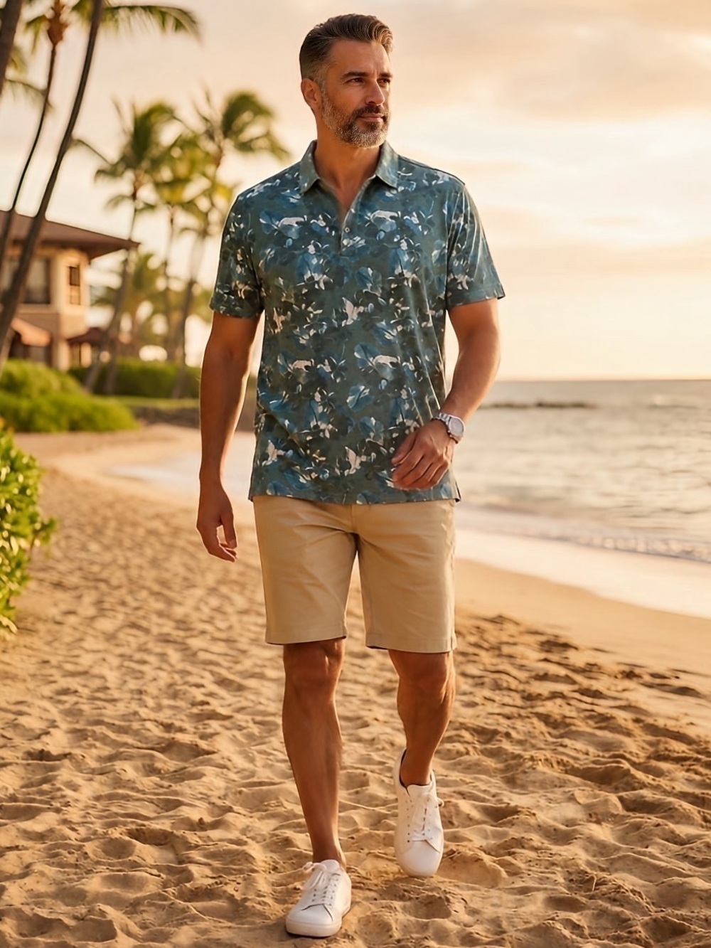 Tommy  Bahama Polo Shirt Large Floral Supima Cotton Blend Green Blue IslandZone